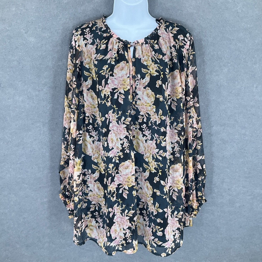 LC Lauren Conrad Top Womens 3X Dark Floral Print Long Sleeve Keyhole Blouse